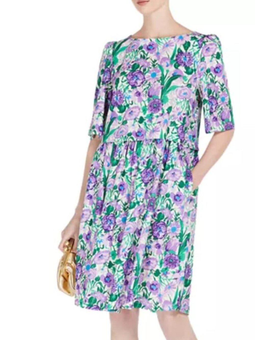 Weekend Max Mara Floral Cotton Knee-Length Dress with Pockets Size S